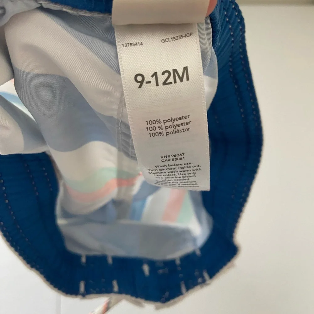 NWOT Oshkosh B’gosh baby boy’s blue striped drawstring swim trunks summer 9-12mo